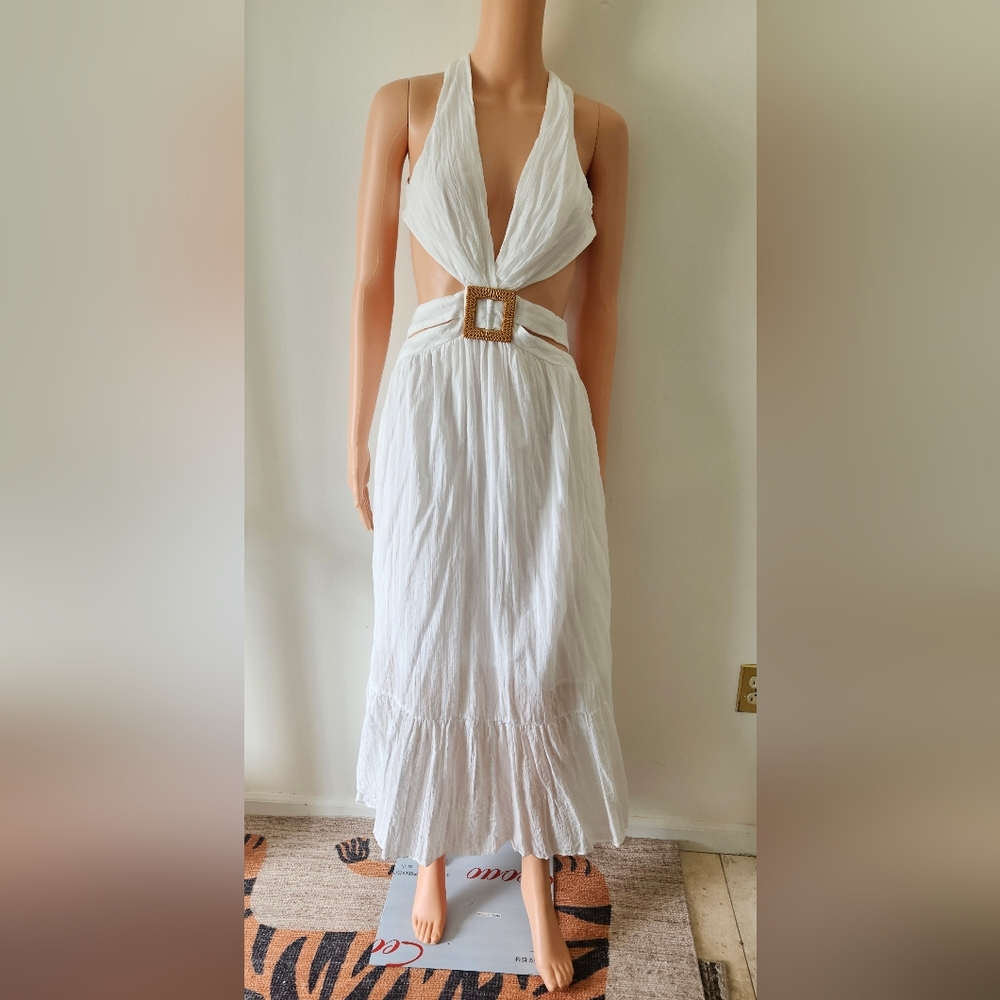 All about May white boho cut out dress with cute belt design